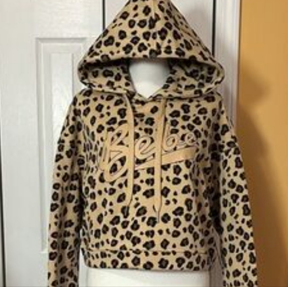 Bebe Womens Cropped Leopard Print Hoodie, NWT. Size XL - Picture 4 of 11